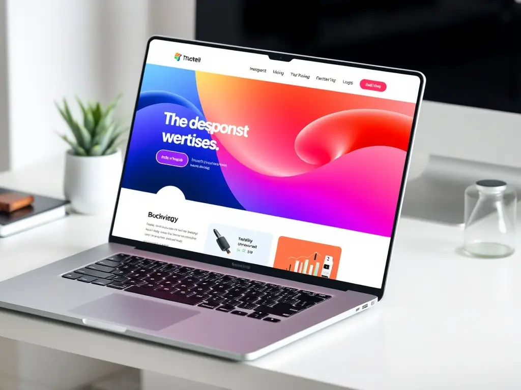 An image showcasing a sleek, modern website on a laptop screen, highlighting responsive design and vibrant visuals, representing SwiftWeb's website development service.